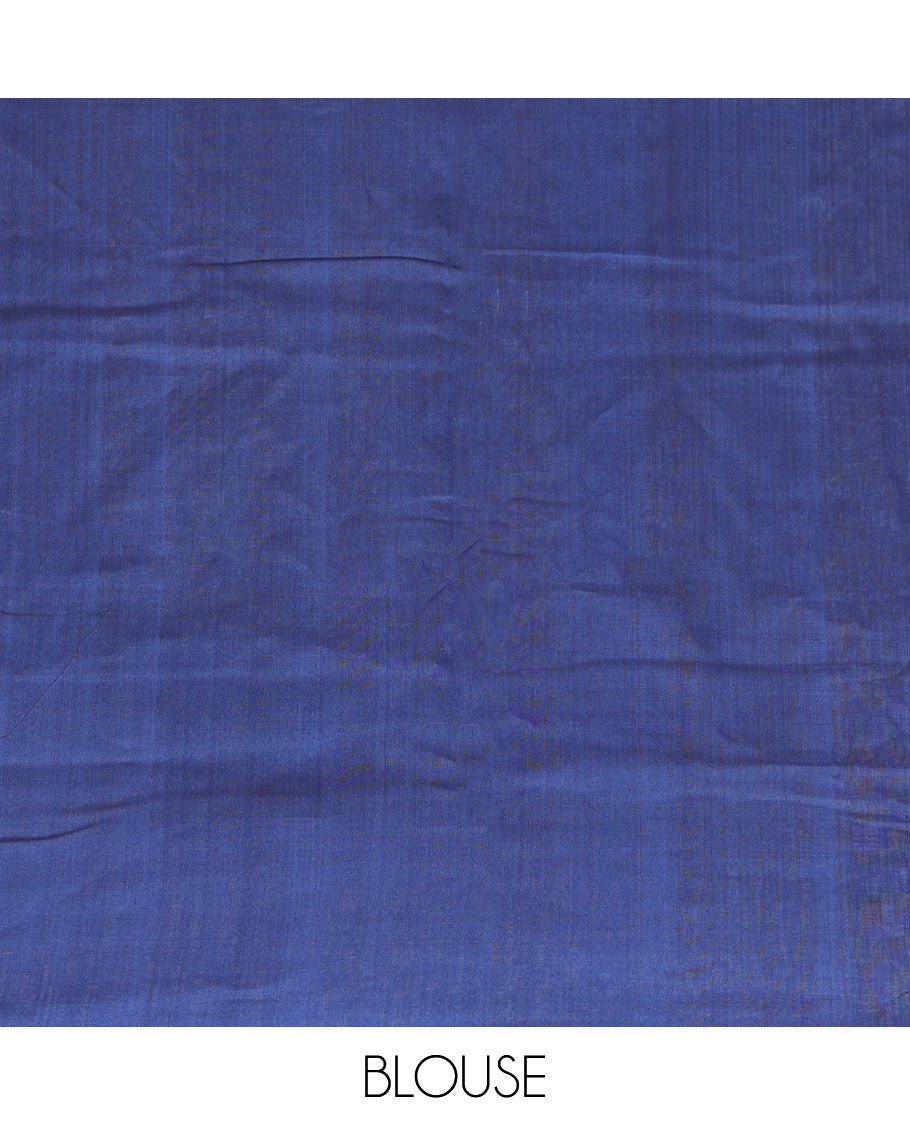 Orange ikkat cotton saree with buttas, contrast border & striped pallu