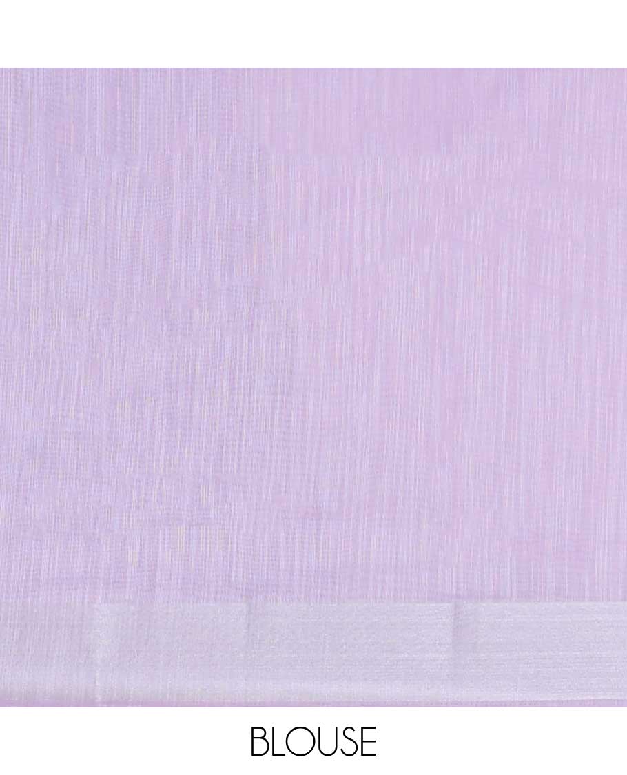 Violet floral printed budget cotton saree, plain border & geometric printed pallu 
