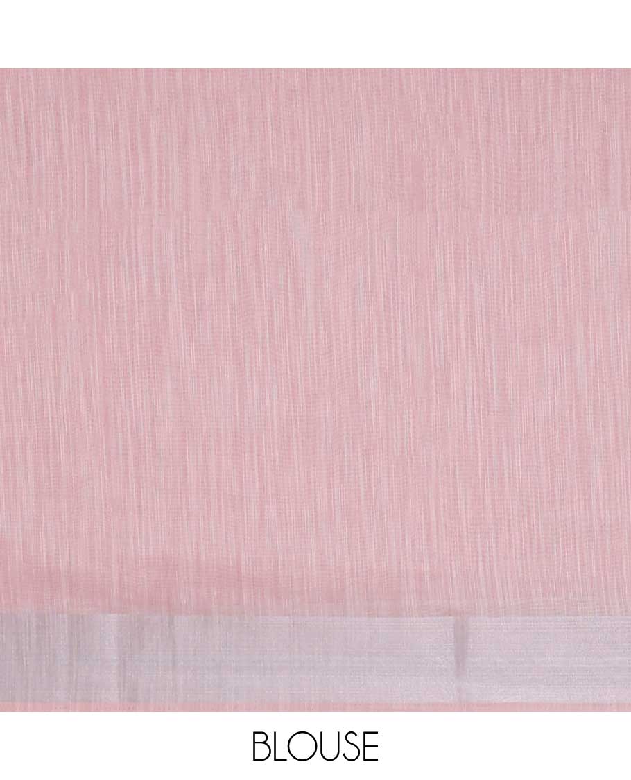 Pink floral printed budget cotton saree, plain border & geometric printed pallu 