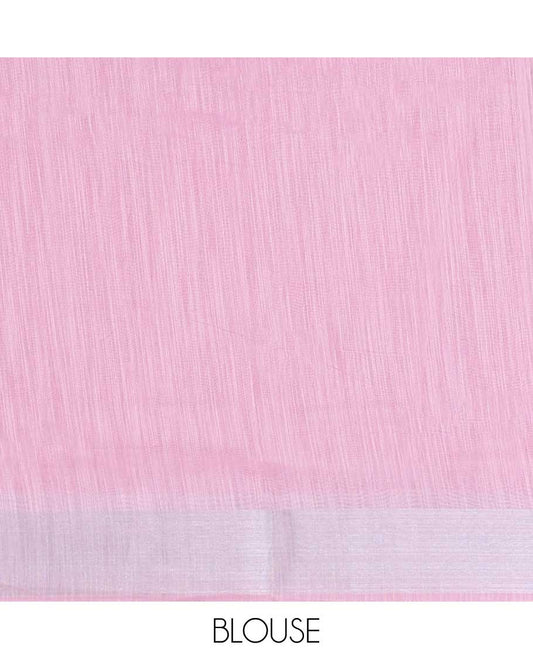 Pink floral printed budget cotton saree, plain border & geometric printed pallu 