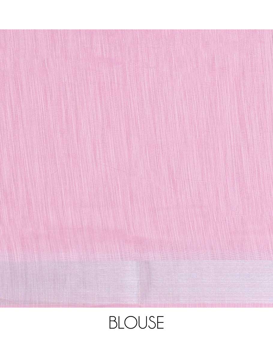 Pink floral printed budget cotton saree, plain border & geometric printed pallu 