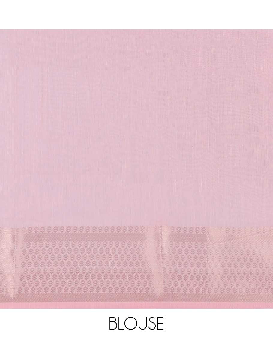 Pink unique motifs printed cotton saree, geometric patterned border & pallu of intricate print