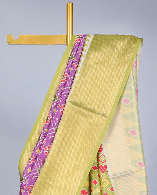 Purple semi-banaras patola printed jute saree,contrast traditional design & patola elephant border & patola print pallu