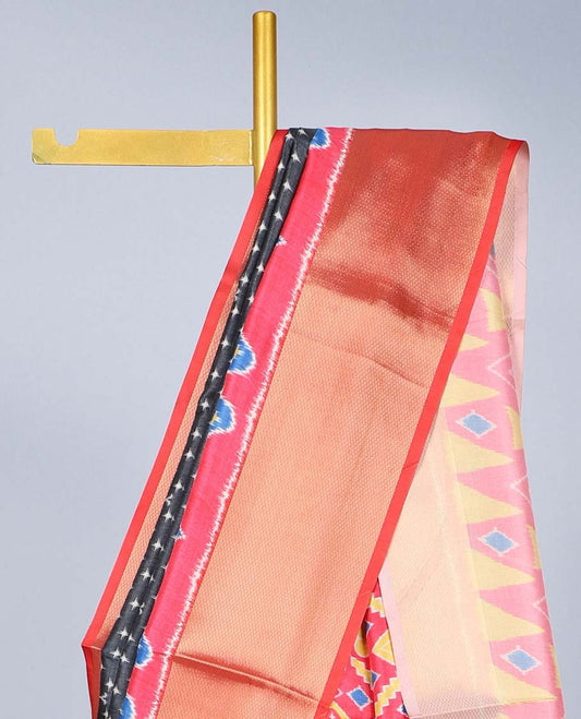 Black semi-banaras jute saree with buttas, contrast traditional design & patola peacock border & patola printed pallu