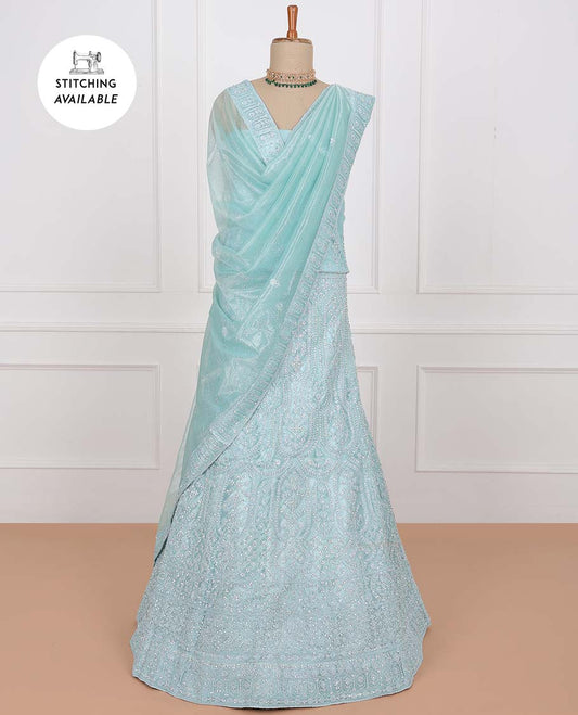 Blue net lehenga, intricate stone embroidered skirt, embroidered top & embroidered border net dupatta