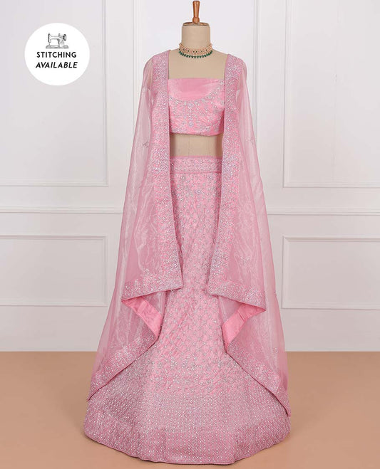 Pink net lehenga, jaal stone embroidered skirt, stone embroidered top & embroidered net dupatta