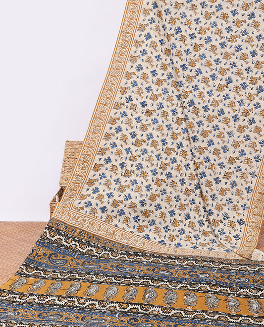 Multi-color camel motifs printed mul-mul cotton saree, paisley border & pallu of paisley print