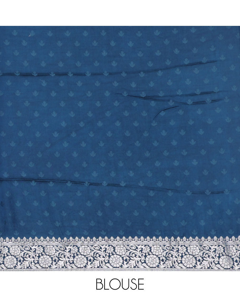 Blue mushru silk saree with swan motifs, traditional design border & intricate pallu