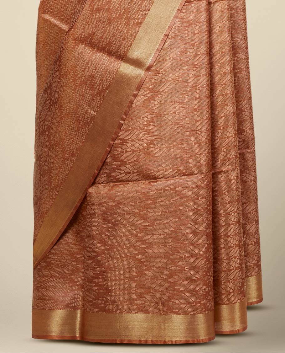 Brown sparely designed intricate tusser silk saree, plain border