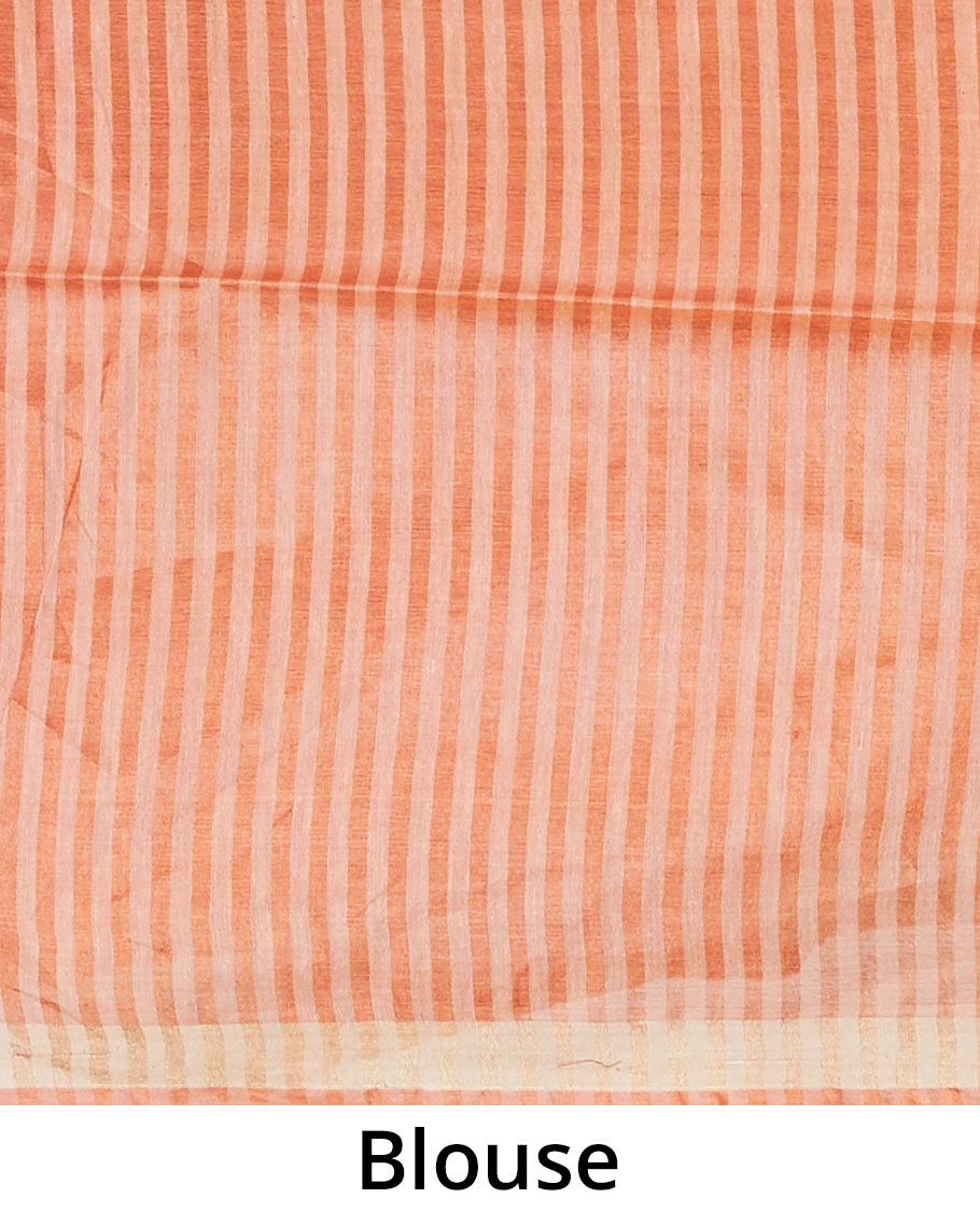 Orange intricately designed tusser silk saree, plain border