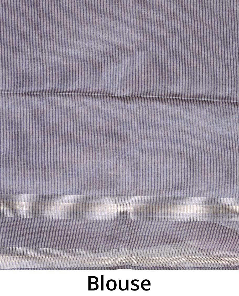 Grey leaf designs tusser silk saree, zari border of leaf designs