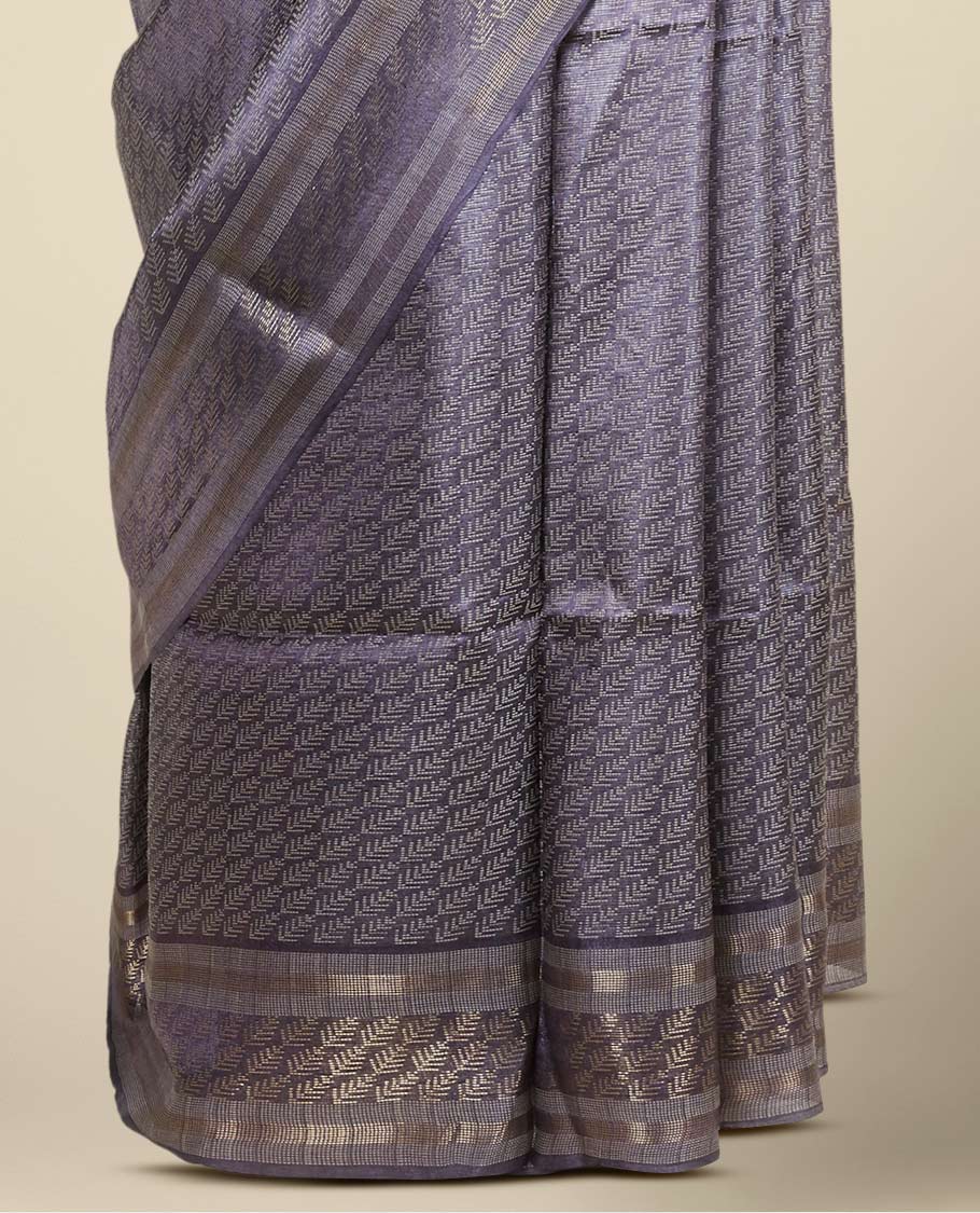 Grey leaf designs tusser silk saree, zari border of leaf designs