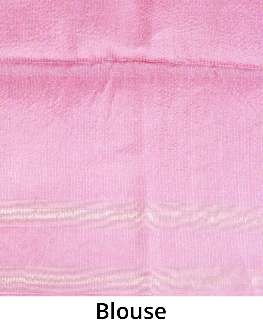 Pink leaf designs tusser silk saree, zari border of leaf designs