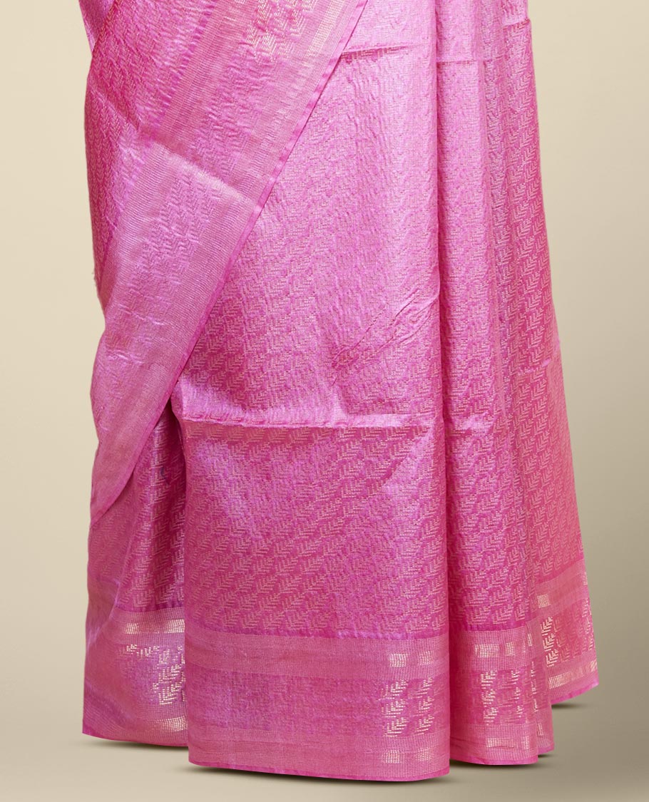 Pink leaf designs tusser silk saree, zari border of leaf designs