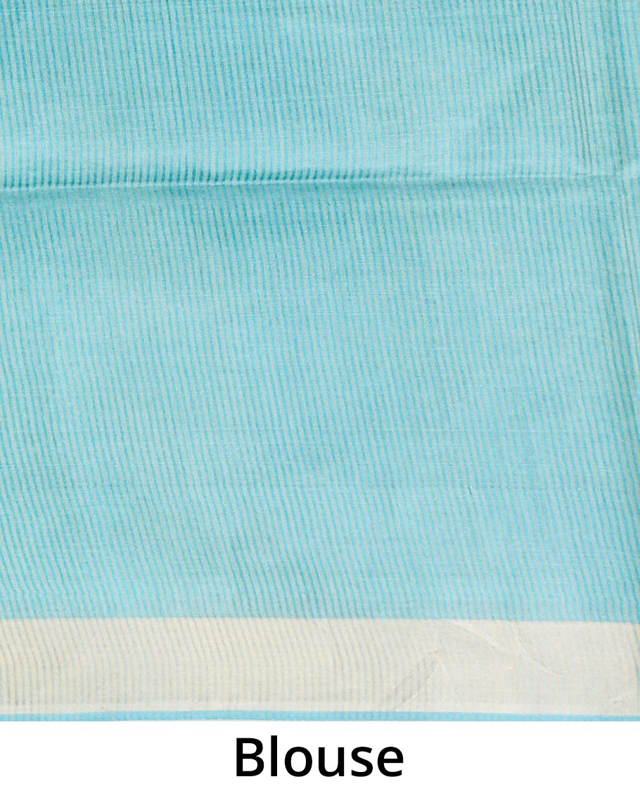 Green intricately designed tusser silk saree, plain border
