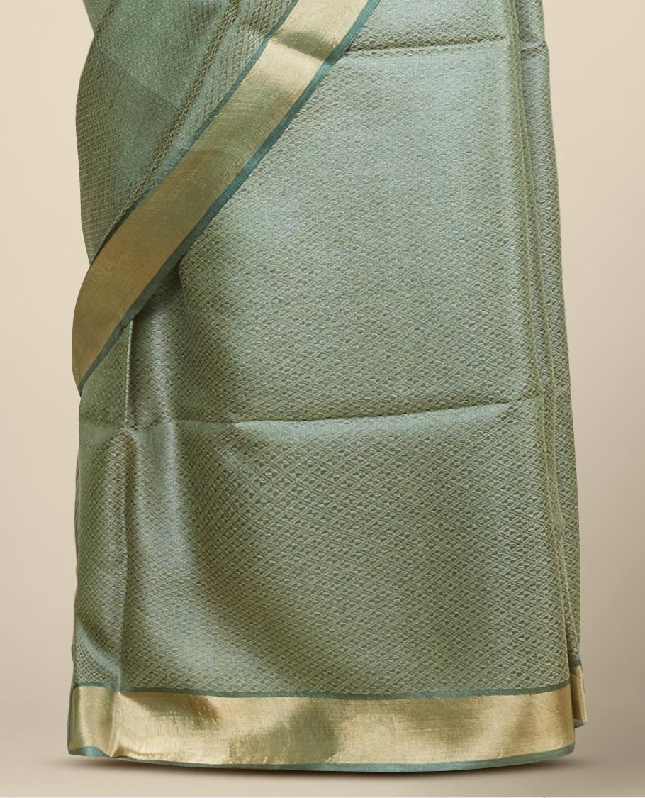 Green intricate jaal-style designed tusser silk saree, plain border