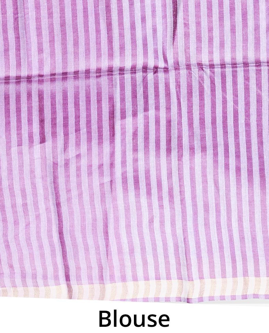 Purple intricately designed tusser silk saree, plain border