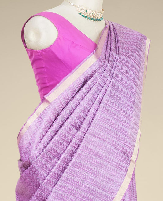 Purple intricately designed tusser silk saree, plain border