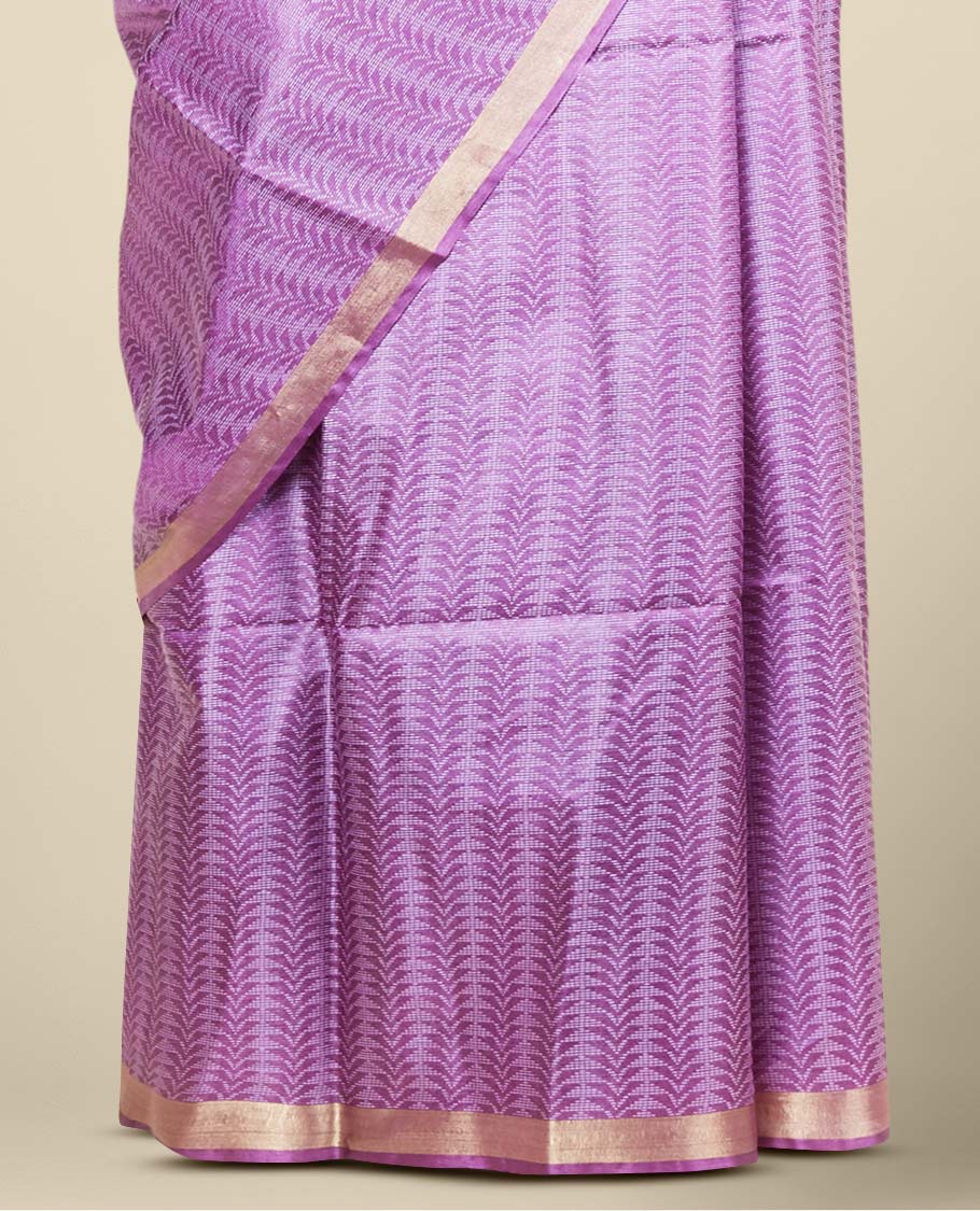 Purple intricately designed tusser silk saree, plain border