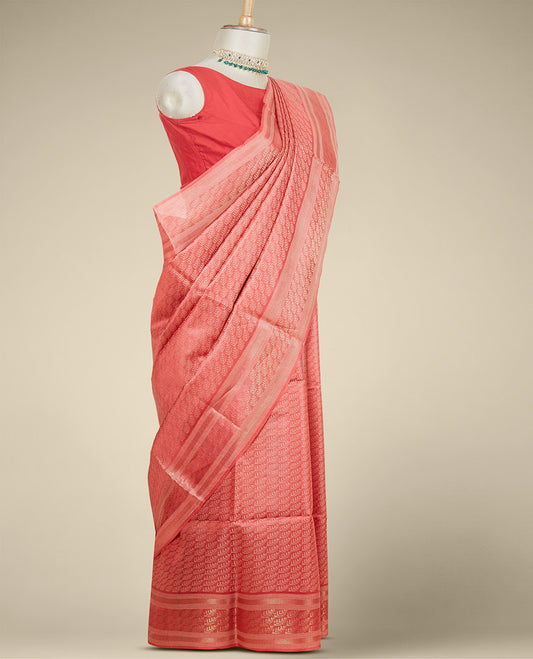 Red leaf designs tusser silk saree, zari border of leaf designs