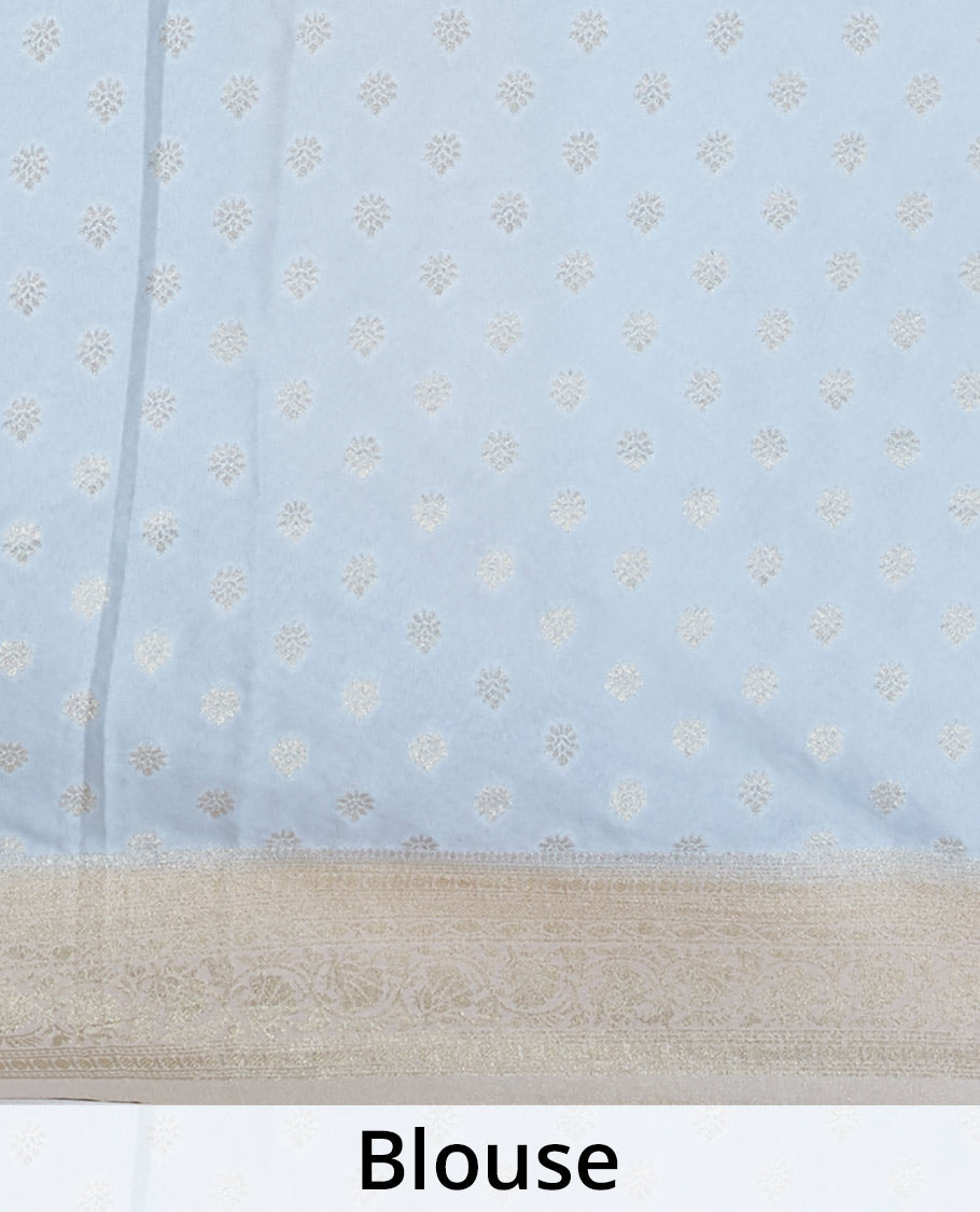 Multi-color banaras-style rangkat floral jacquard fancy crepe saree, contrast border of traditional designs