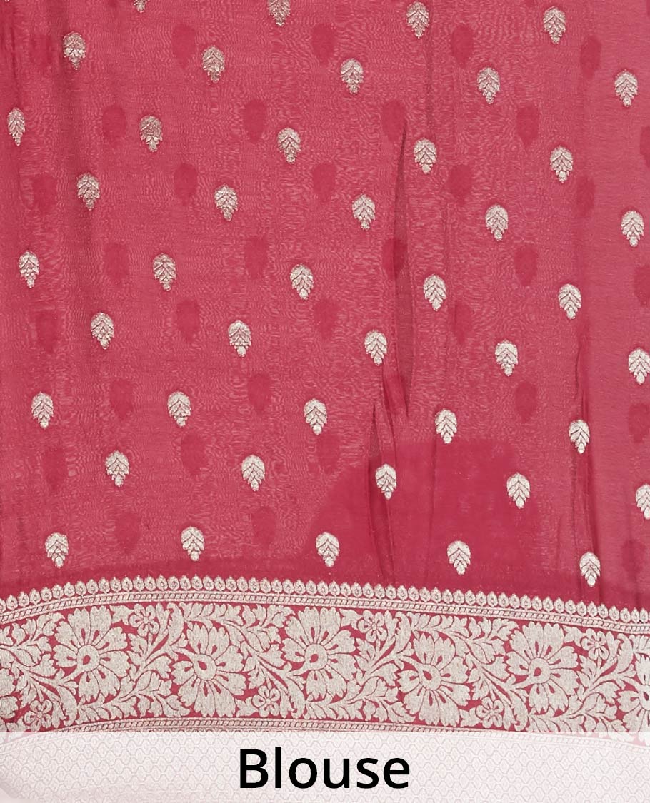 Multi-color banaras-style rangkat jacquard fancy crepe saree, contrast floral creeper border