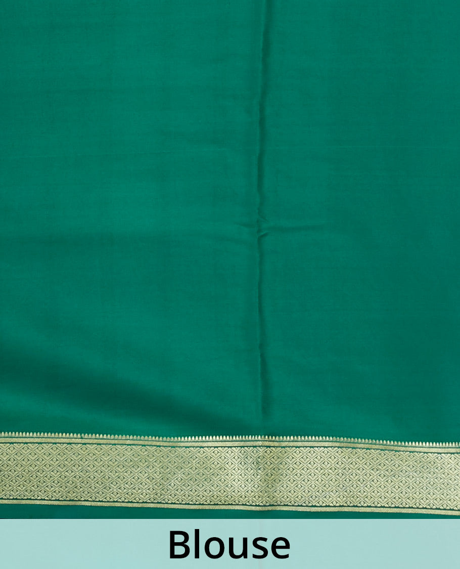 Green zari designs & kaleidoscopic-colored intricately printed mysore silk saree, zari border