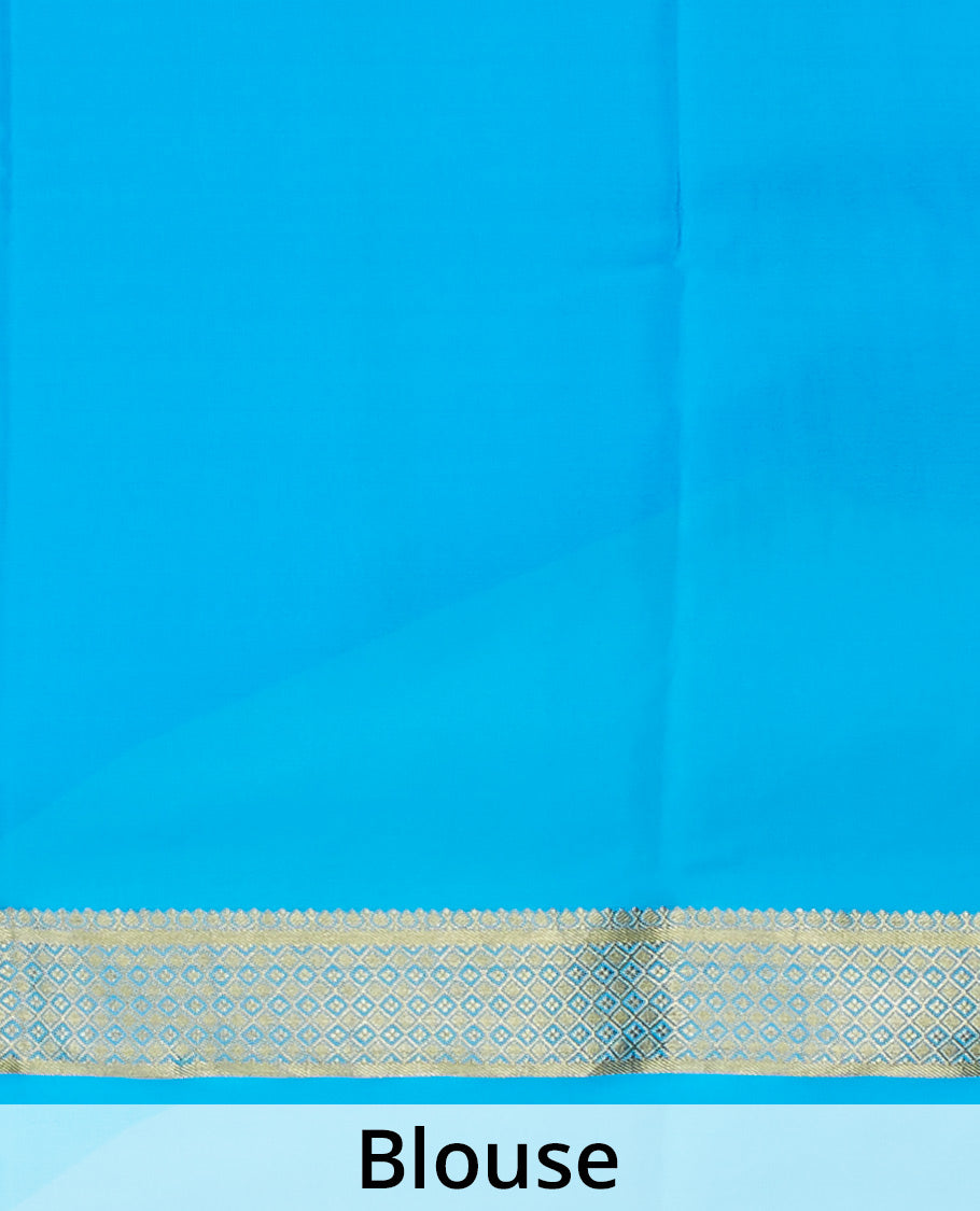 Blue zari designs & kaleidoscopic-colored intricately printed mysore silk saree, zari border