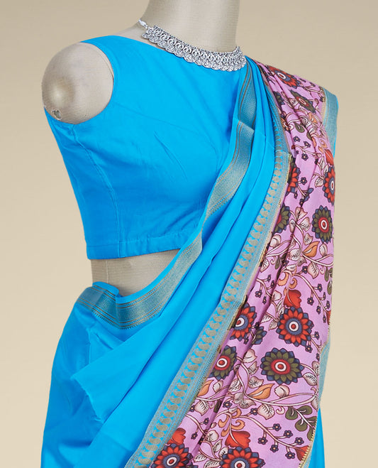 Pink traditional zari designs & floral printed mysore silk saree, traditional zari border