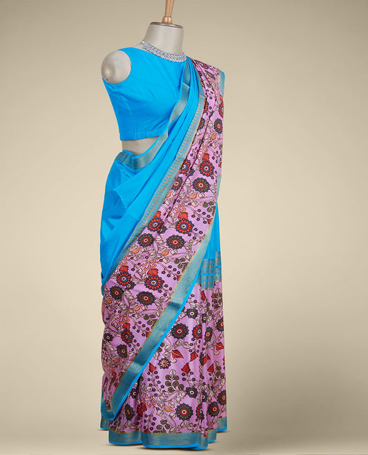 Pink traditional zari designs & floral printed mysore silk saree, traditional zari border