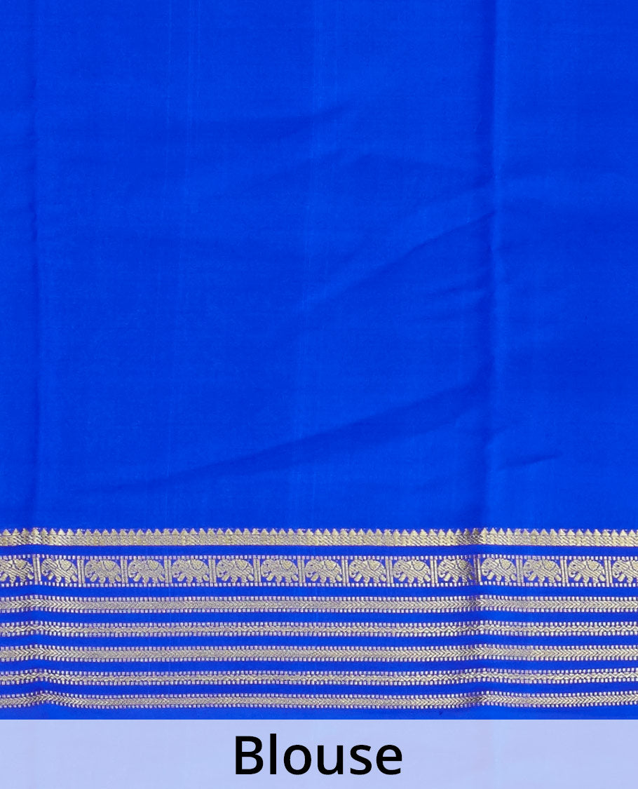 Multi-color kalamkari-style flora, fauna & human motifs printed mysore silk saree, contrast traditional zari border