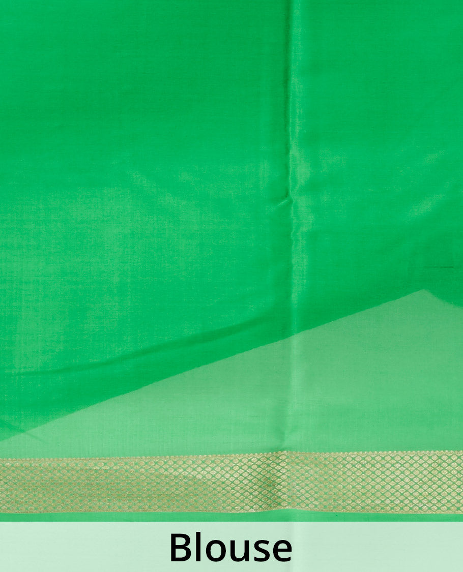 Green zari checked & kaleidoscopic-color floral printed mysore silk saree, traditional zari border