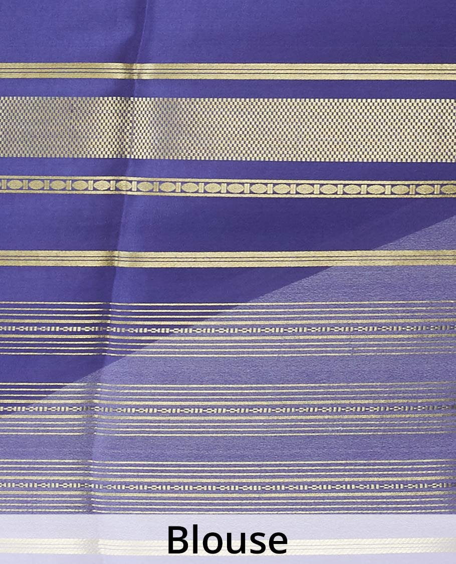 Multi-color pichwai-theme cow and floral printed mysore silk saree, contrast traditional zari border