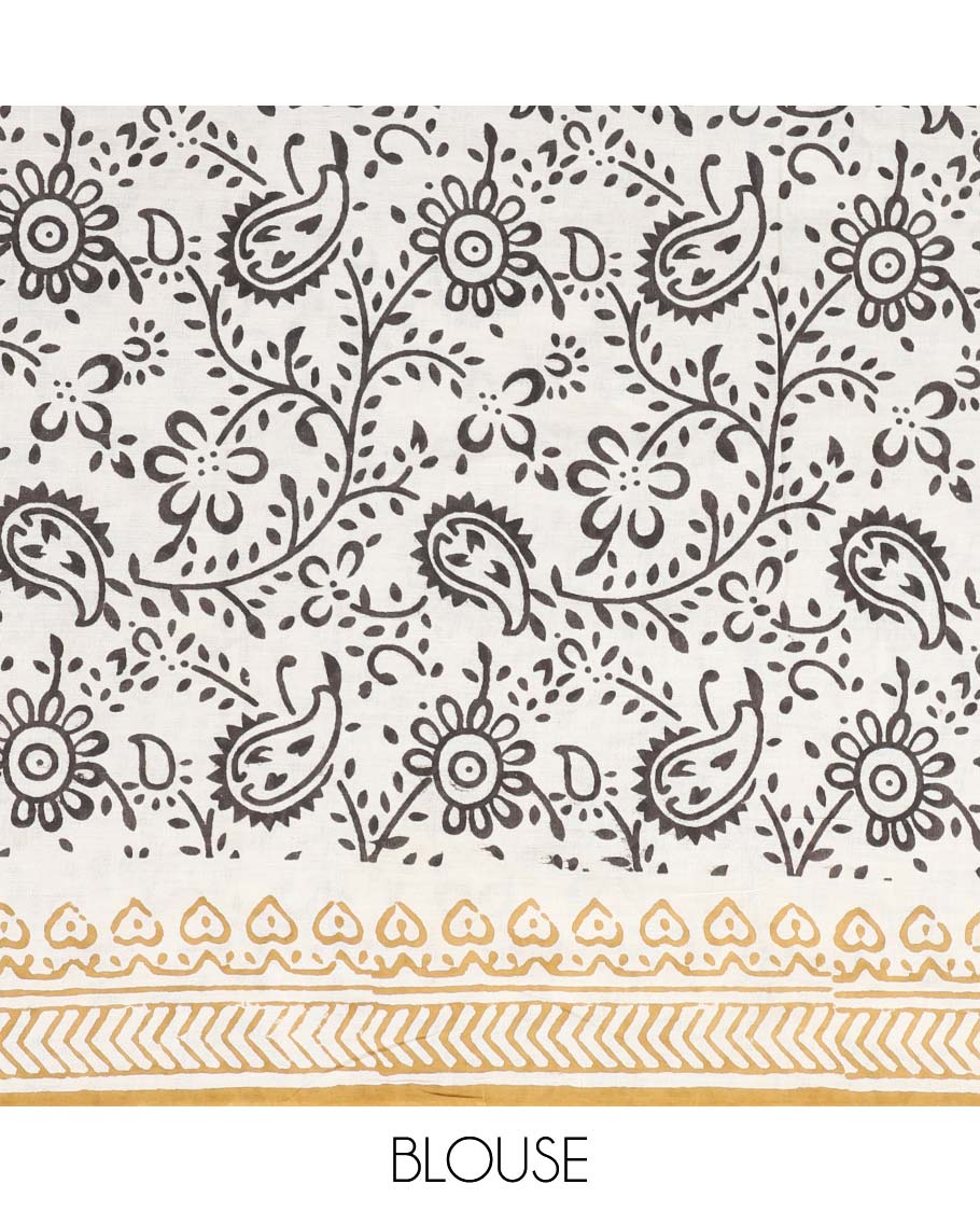 Multi-color flora & fauna printed mul-mul cotton saree, printed border & paisley printed pallu