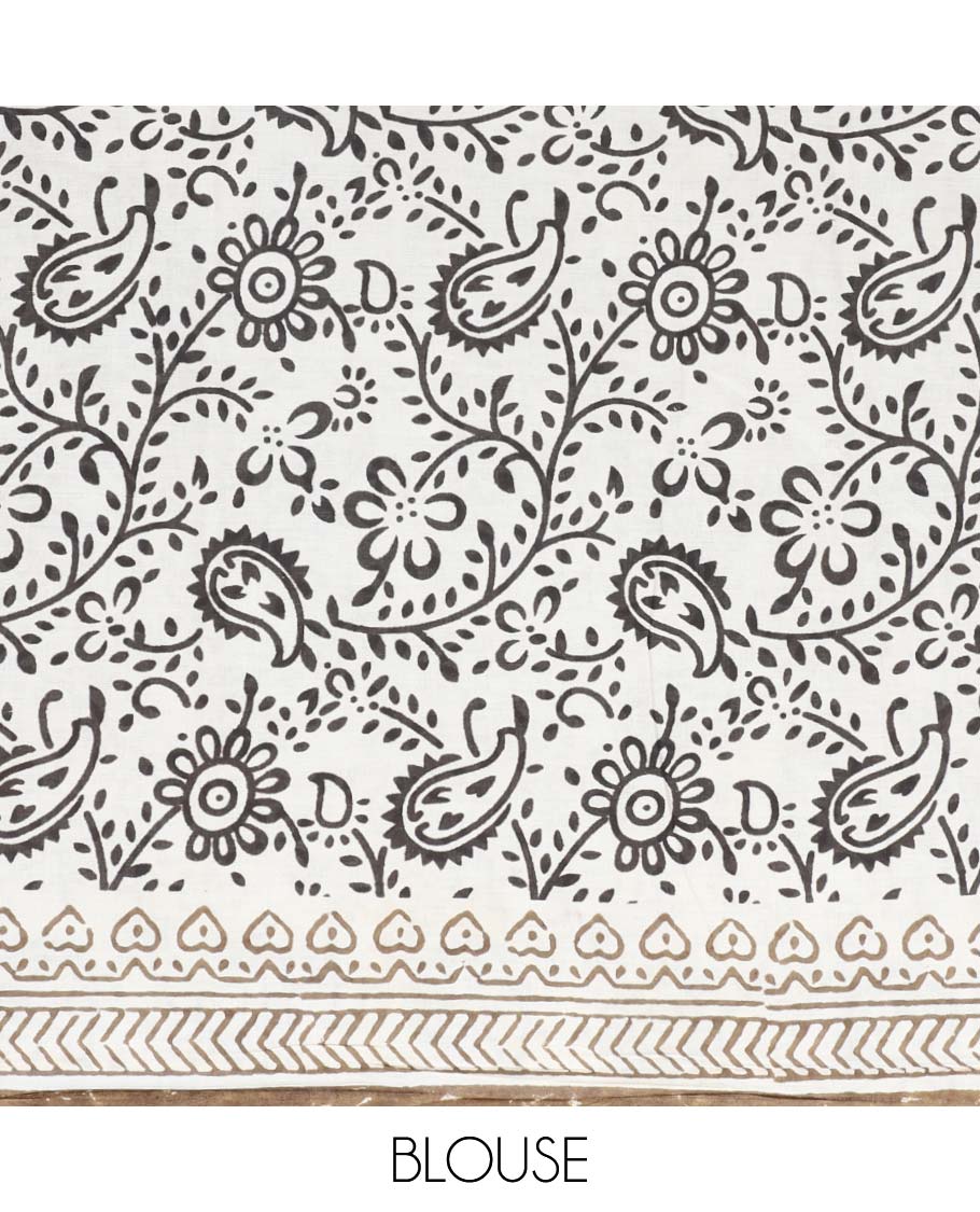 Multi-color flora & fauna printed mul-mul cotton saree, printed border & paisley printed pallu