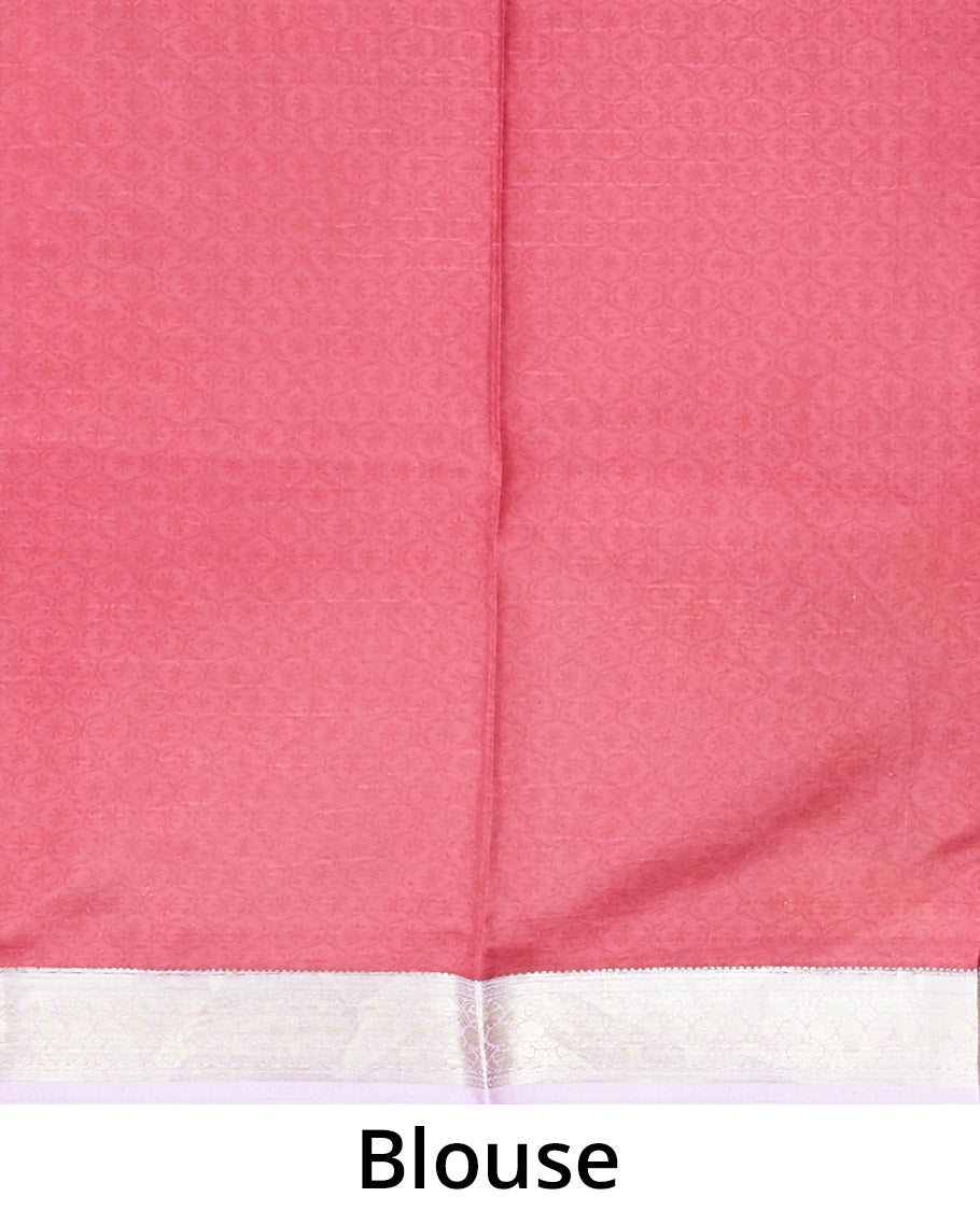 Pink unique design & floral motifs printed silk saree, traditional zari border