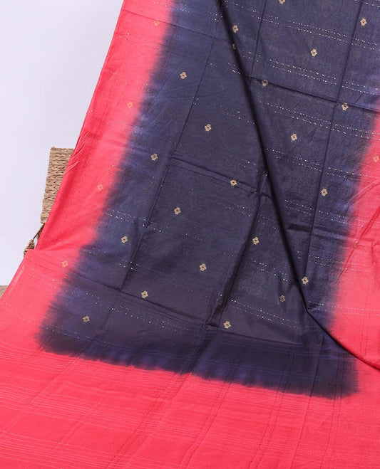 Blue sequin striped linen cotton saree with buttas, contrast border & pallu of sequin stripes