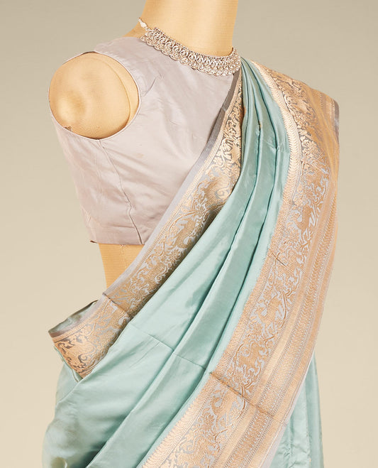 Blue banaras kathaan silk saree with zari buttas, zari border of traditional designs & intricate pallu