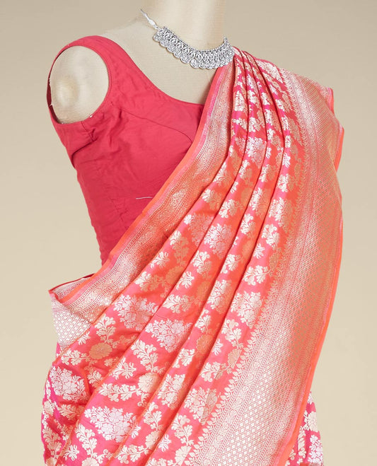 Pink jacquard design pure banaras silk saree, zari border of traditional designs