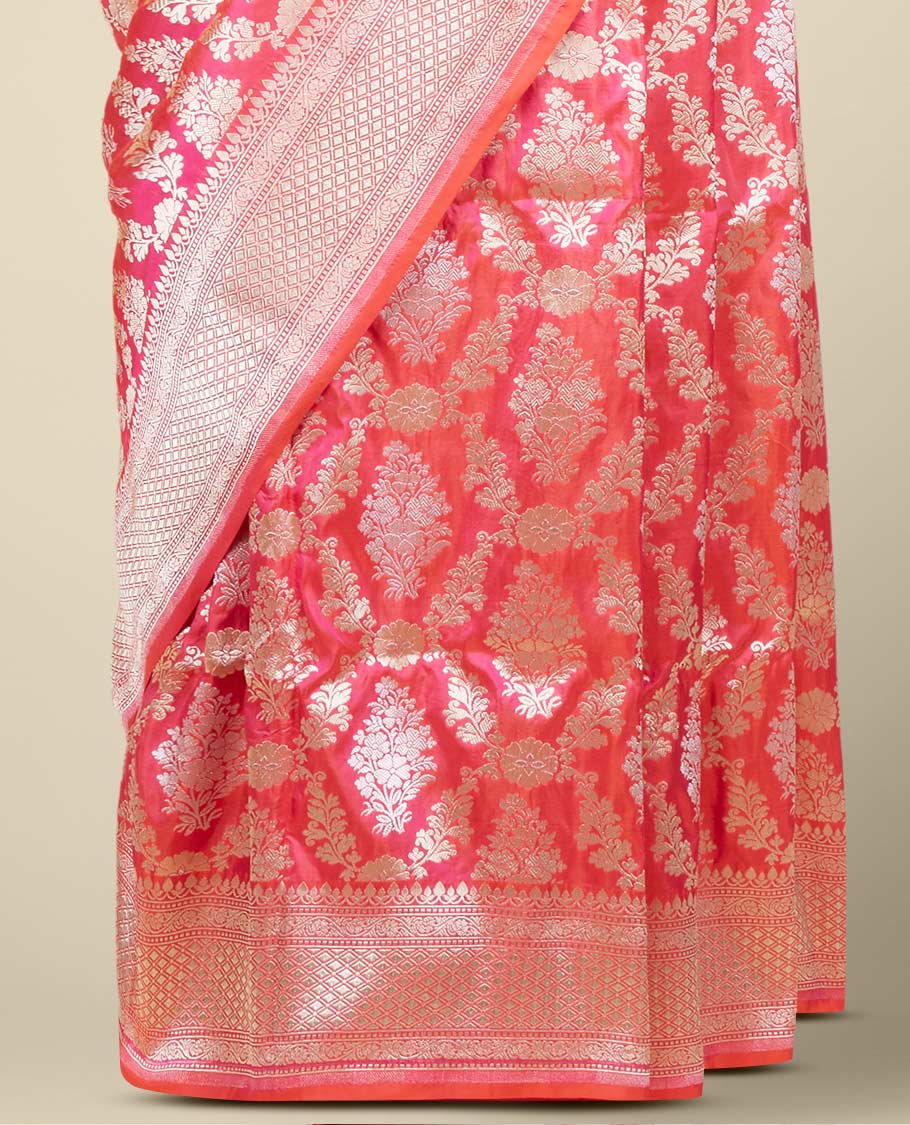 Pink jacquard design pure banaras silk saree, zari border of traditional designs