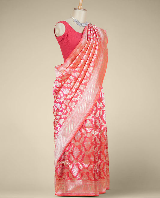 Pink jacquard design pure banaras silk saree, zari border of traditional designs