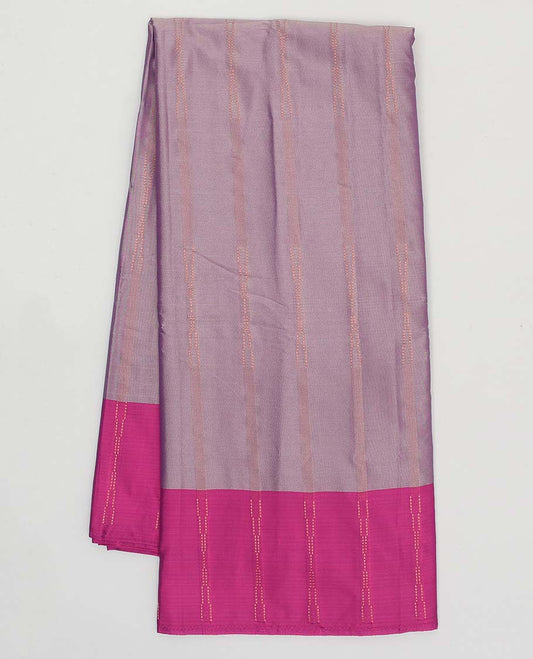 Purple aarani gift saree with stripes, contrast unique design border