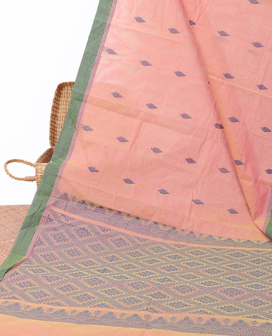 Pink dual-tone coimbatore cotton saree with buttas, contrast plain border & pallu of intricate  designs