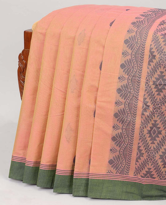 Pink dual-tone coimbatore cotton saree with buttas, contrast plain border & pallu of intricate  designs