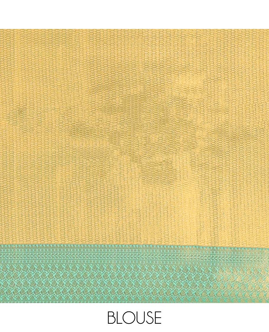 Gold jacquard Kanchipuram tissue silk saree, contrast jaal pallu & border of thilakam,kathir & intricate designs