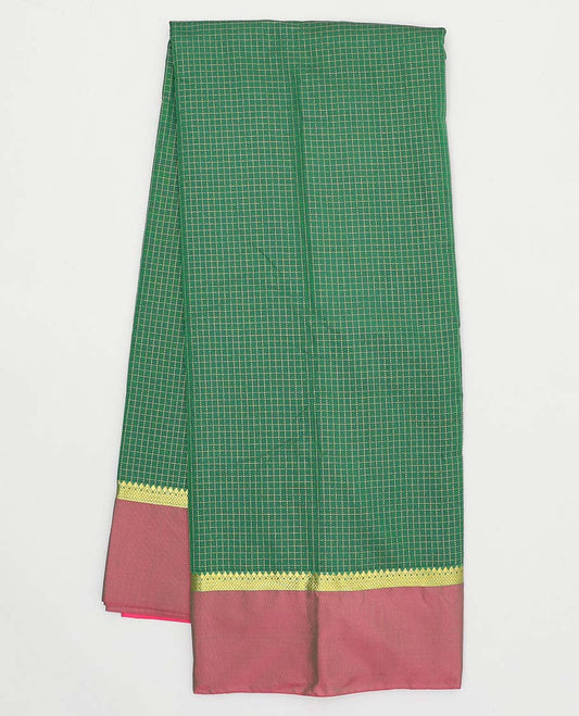Green micro-checked design aarani gift saree, contrast traditional zari design border