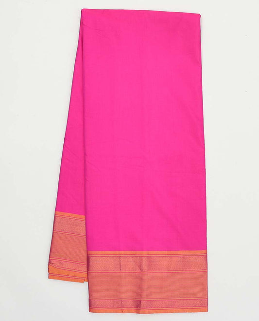 Pink plain aarani gift saree, contrast zari striped border