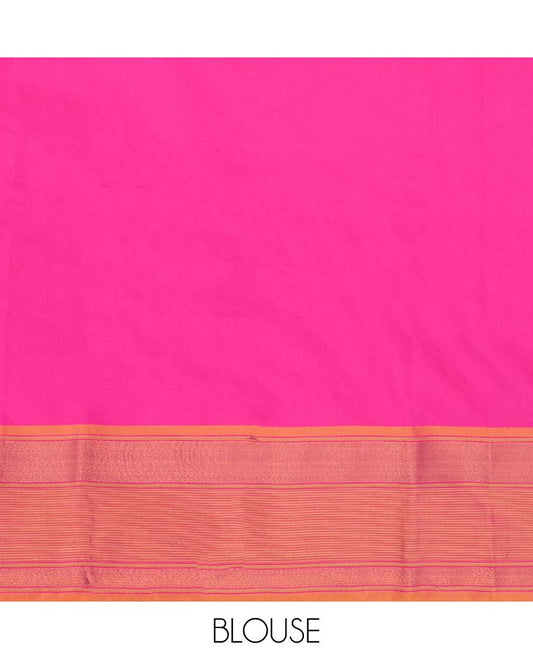 Pink plain aarani gift saree, contrast zari striped border