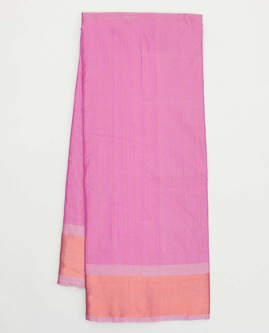 Pink striped aarani gift saree, contrast zari border