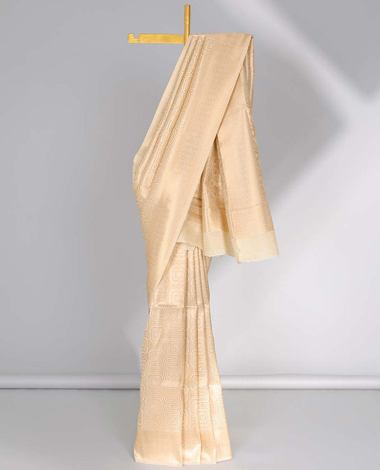 Cream geometric softy saree, geometric design border & pallu of intricate designs